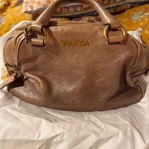 Prada Brown/Taupe/Rose Gold Ombré Leather Bag Satchel, Shimmery Metallic Rare!